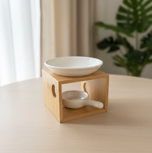 Quemador madera/bambú cerámica para wax melts solaina candles