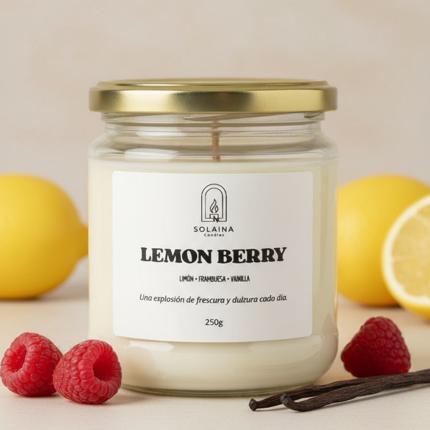 Vela aromática soja Limón frambuesa vainilla solaina candles